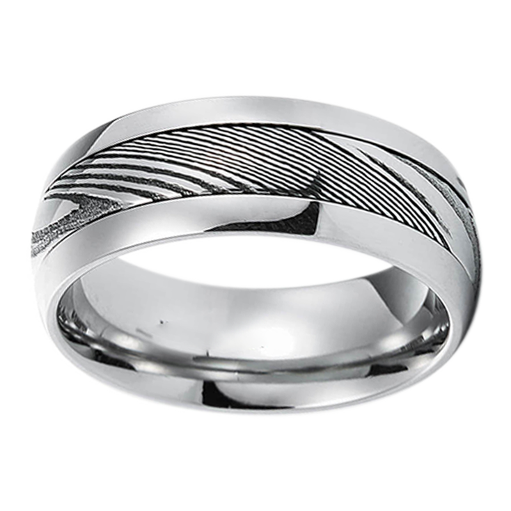 8mm Polished Domed Steel Damascus Ring