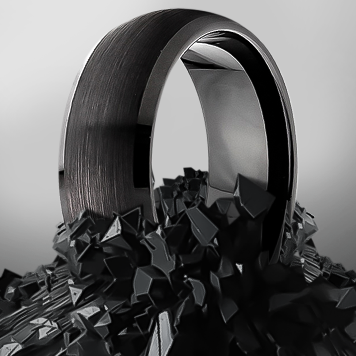 8mm Domed Polished with Black Brush Tungsten Ring