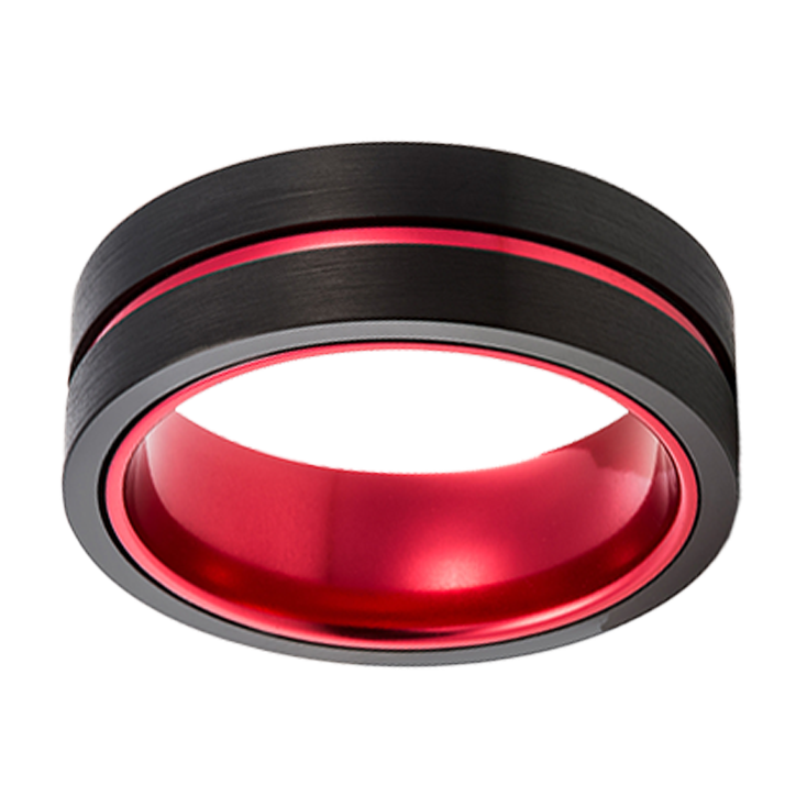 8mm Black with Red Inlay and Inner Tungsten Ring