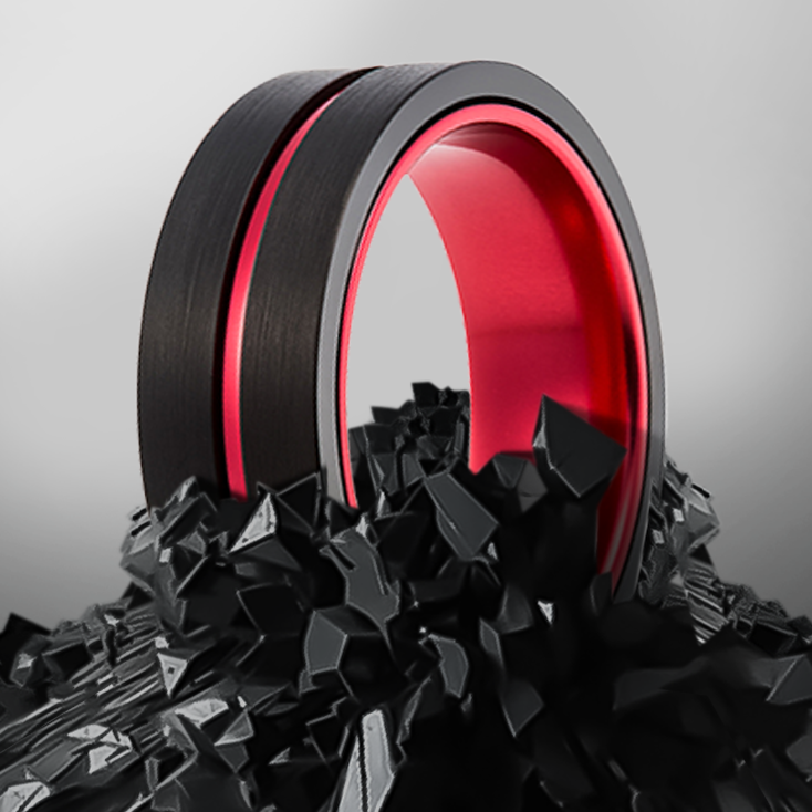 8mm Black with Red Inlay and Inner Tungsten Ring