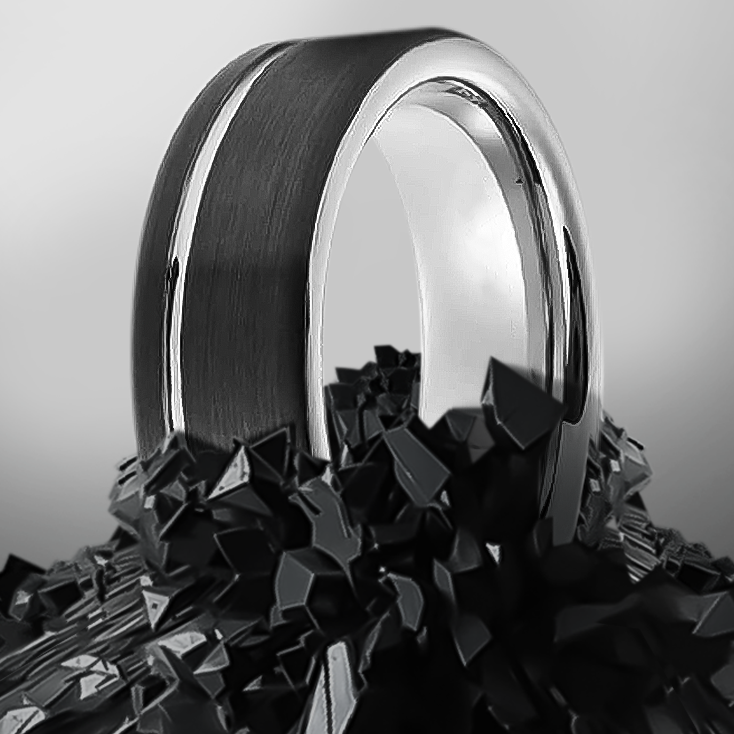 8mm Brushed Black Single Line Groove Tungsten Ring