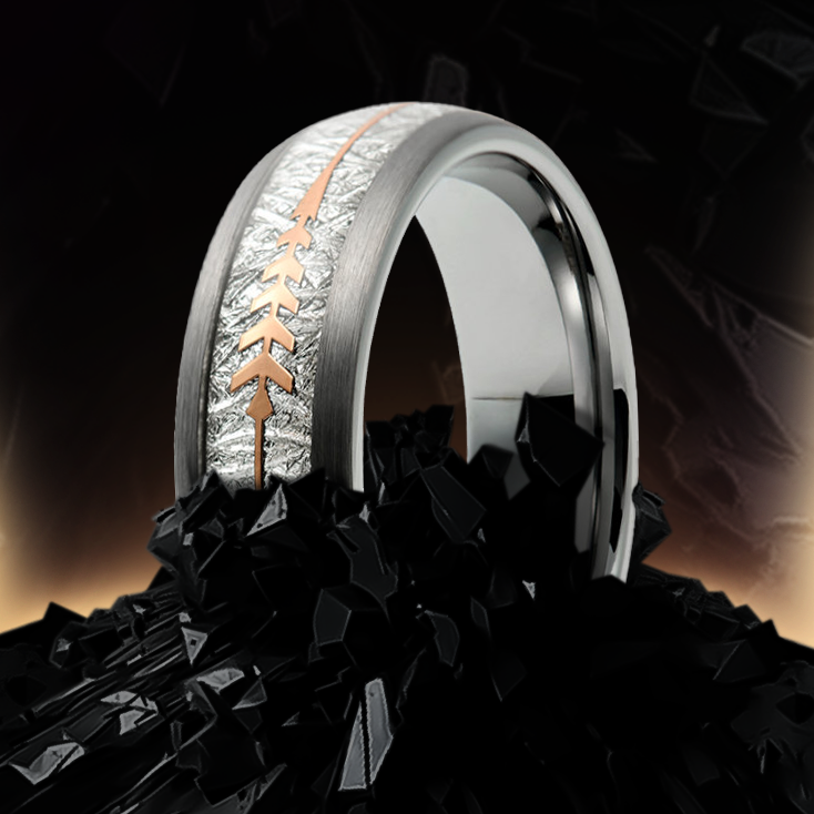 6mm Meteor Tungsten with Arrow Rose Gold Plating Ring