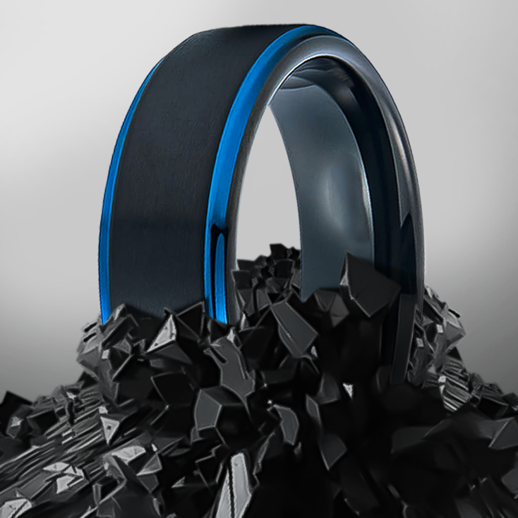 8mm Brushed Black Polished Blue edge Tungsten Ring