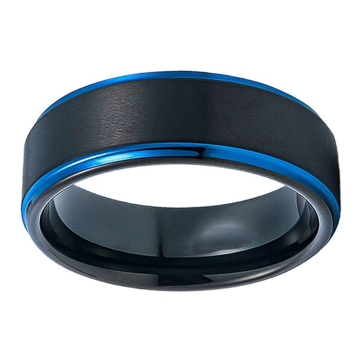 8mm Brushed Black Polished Blue edge Tungsten Ring