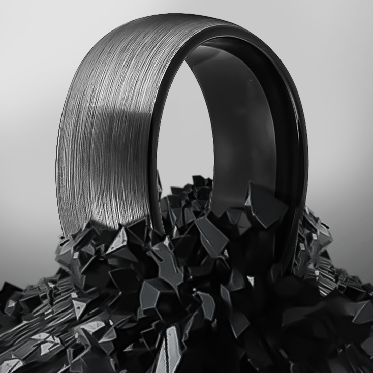 8mm Brushed with inner Black Polished Tungsten Ring