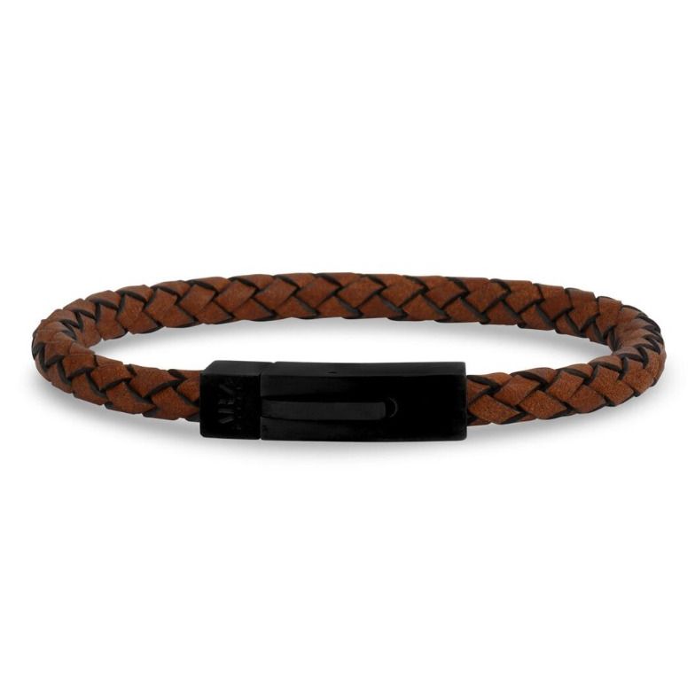 Brilliant Leather Strap Stainless Steel Bracelet
