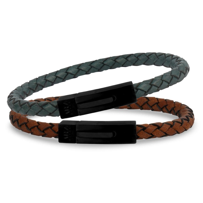 Brilliant Leather Strap Stainless Steel Bracelet