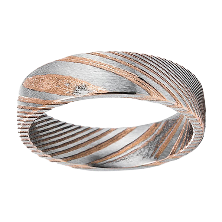 6mm Detailed Silver and Rose Gold Plated Damascus Ring