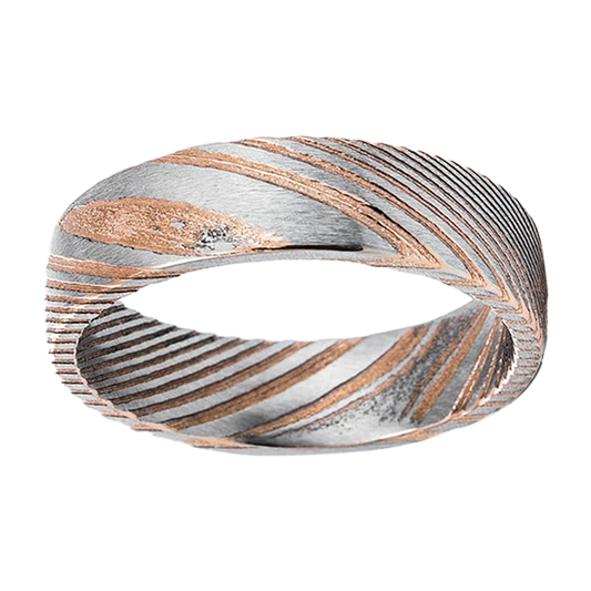 6mm Detailed Silver and Rose Gold Plated Damascus Ring