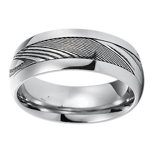8mm Polished Domed Steel Damascus Ring