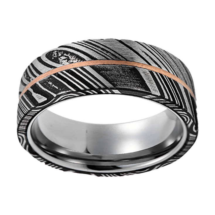 8mm Detailed with Rose Gold Inlay Damascus Ring