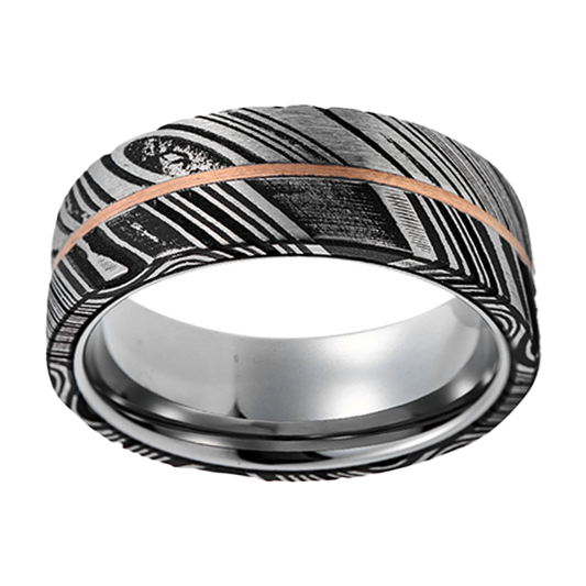 8mm Detailed with Rose Gold Inlay Damascus Ring