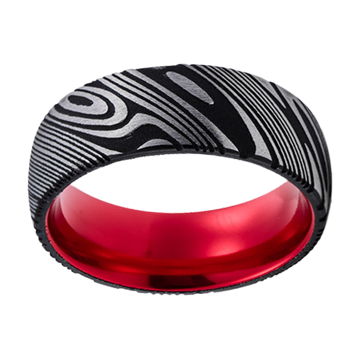 8mm Deep Black Detail with Red Inner Damascus Ring