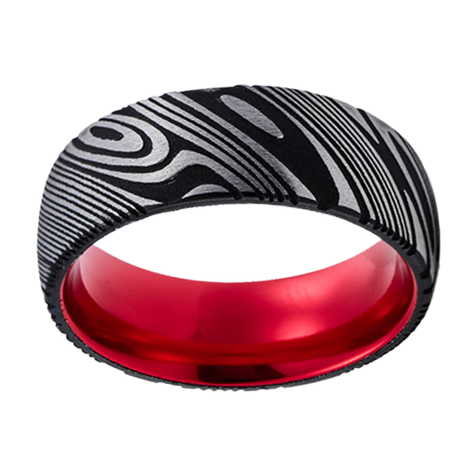 8mm Deep Black Detail with Red Inner Damascus Ring