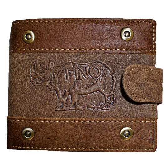 Fino Rhino Embossed Foldover Genuine Leather Wallet with Sim Card Slot