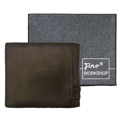 Fino Rhino Emblem Foldover Genuine Leather Wallet with Sim Card Slot