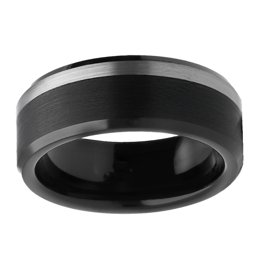 8mm Black and White Stripe Overlay Tungsten Ring