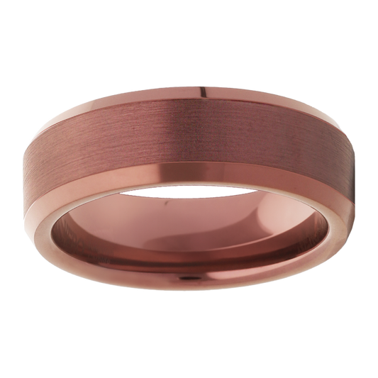 7mm Beveled Rose Gold Center Tungsten Ring