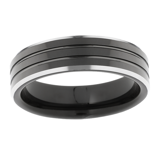 6mm Black Ti Grey Grooves Tungsten Ring