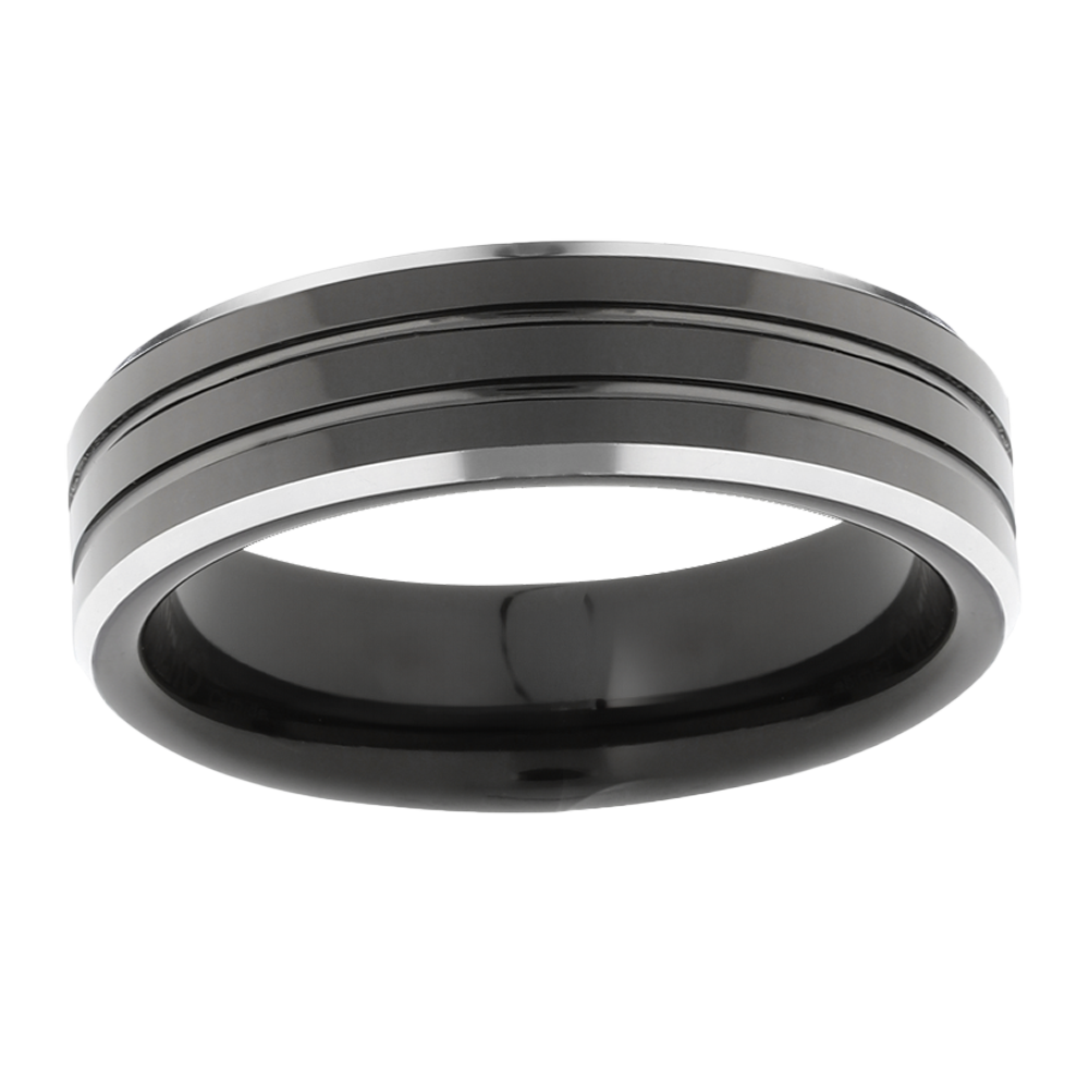 6mm Black Ti Grey Grooves Tungsten Ring