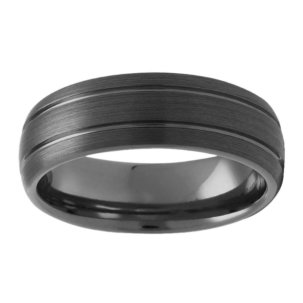 8mm Brushed Finish with Polished Lines Dome Tungsten Ring