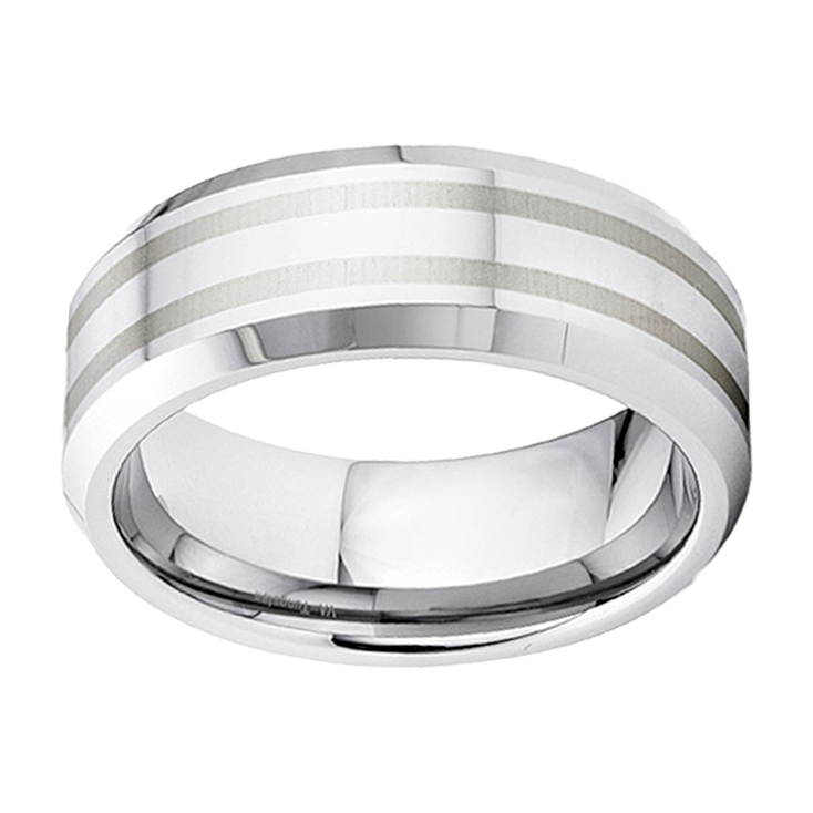 8mm Beveled Edge Polished with Carbon Inlay Tungsten Ring