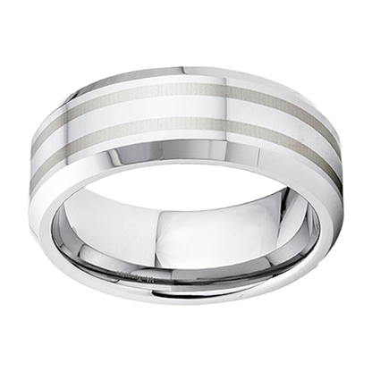 8mm Beveled Edge Polished with Carbon Inlay Tungsten Ring