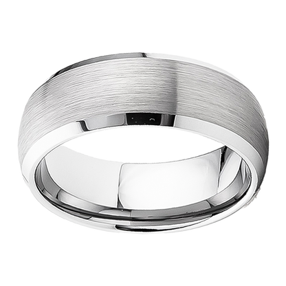 8mm Beveled Edge Brushed Top Tungsten Ring