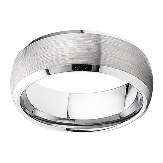 8mm Beveled Edge Brushed Top Tungsten Ring