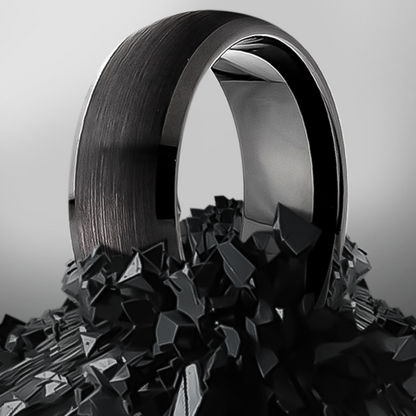 8mm Domed Polished with Black Brush Tungsten Ring