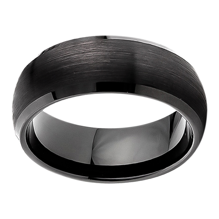 8mm Domed Polished with Black Brush Tungsten Ring