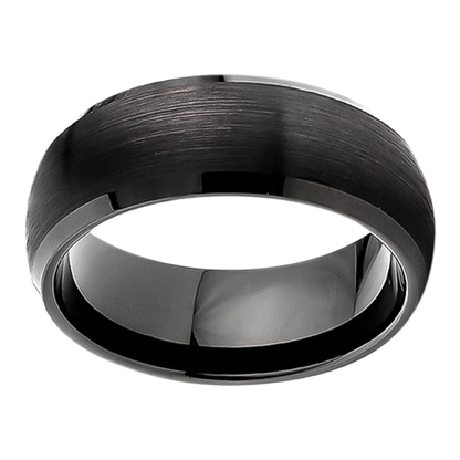 8mm Domed Polished with Black Brush Tungsten Ring
