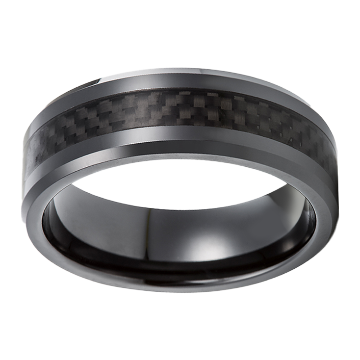 8mm Black with Black Carbon Inlay Tungsten Ring