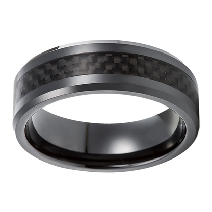 8mm Black with Black Carbon Inlay Tungsten Ring