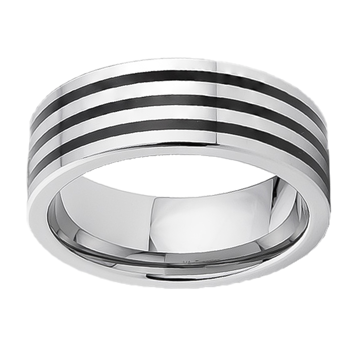 8mm Three Inline on Polished Tungsten Ring