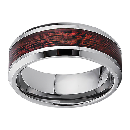 8mm Cherry Wood Inlay Polished Tungsten Ring
