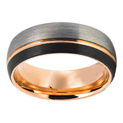 8mm Tri-Colour with Rose Gold Inlay Polished Tungsten Ring