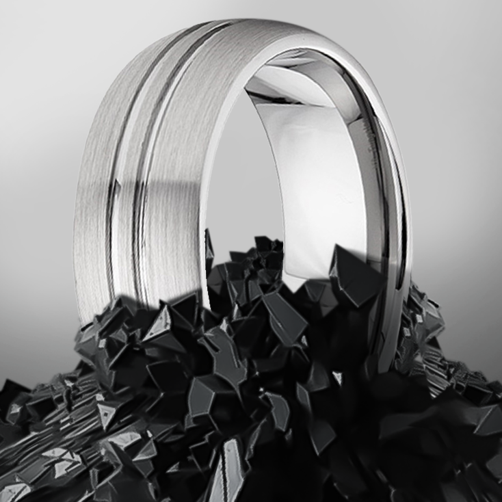 8mm Double Groove Brushed Polished Tungsten Ring