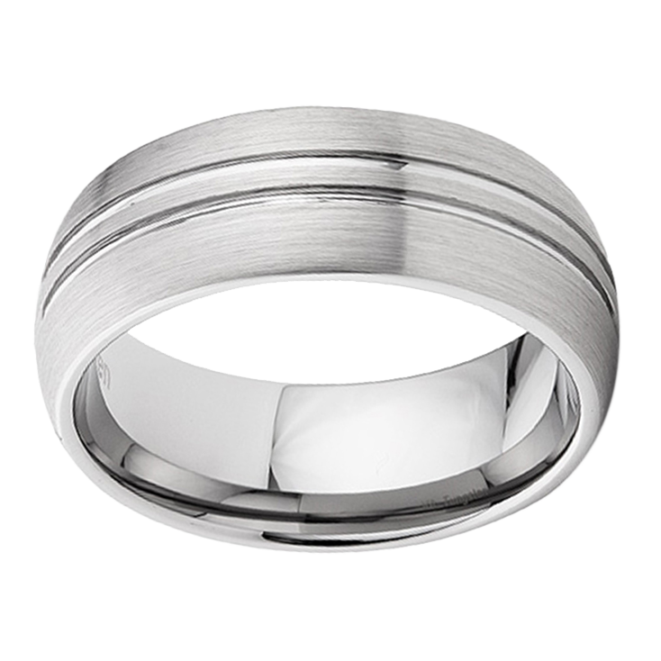 8mm Double Groove Brushed Polished Tungsten Ring