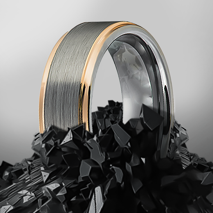 8mm Yellow Gold Polished Sides Brushed Inner Tungsten Ring