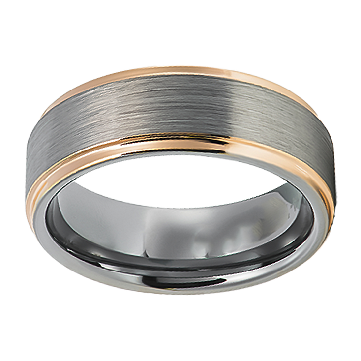 8mm Yellow Gold Polished Sides Brushed Inner Tungsten Ring