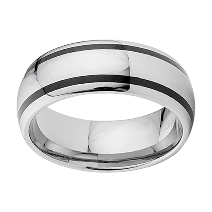 8mm Black Double Line Domed Tungsten Ring