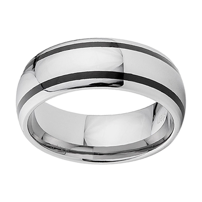 8mm Black Double Line Domed Tungsten Ring