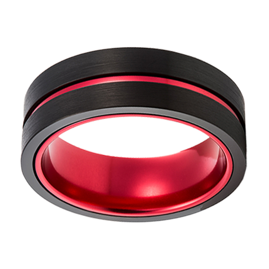 8mm Black with Red Inlay and Inner Tungsten Ring