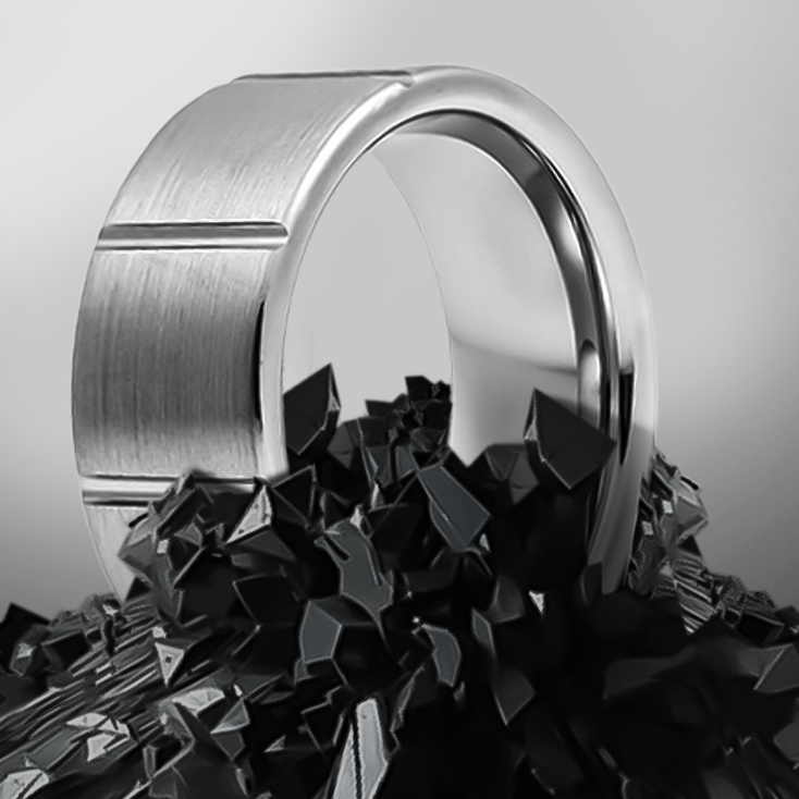 8mm Rounded Edge with Cross Lines Tungsten Ring