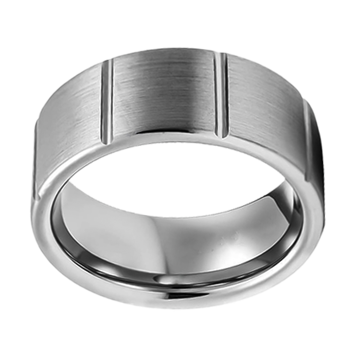 8mm Rounded Edge with Cross Lines Tungsten Ring