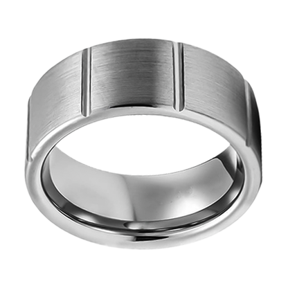 8mm Rounded Edge with Cross Lines Tungsten Ring
