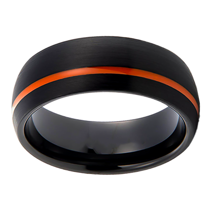 8mm Brushed Black with Orange Enamel Inlay Tungsten Ring