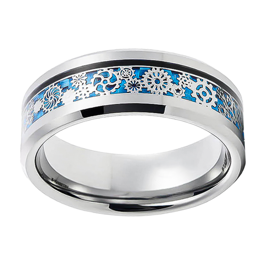 8mm Decorated Enamel with Carbon Inlay Tungsten Ring