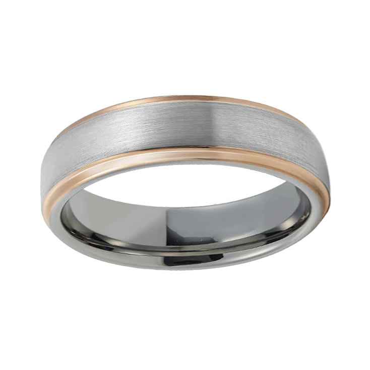Tungsten Rings for Men - Unveiling Masculine Elegance: Discover the perfect blushed style with rose gold edge plating and durability with our tungsten rings. Ideal for gents seeking sophistication in both wedding bands and fashion statements.  Metal: 74 - Tungsten    Pros: Durable, Affordable Elegance, Hypoallergenic, Versatile Styles. Cons: Brittleness, Non-Resizable.  Does come in half sizes as well. Please contact us if you do need it in half size at sales@sunsonite.com  
